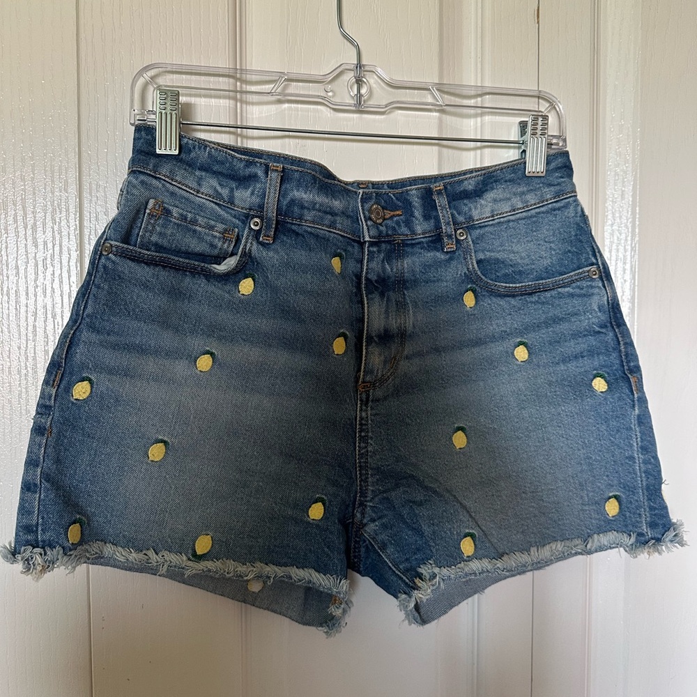 LOFT Lemon Embroidered Shorts with Distressed Look